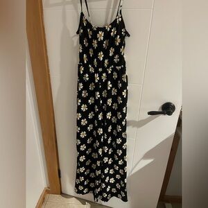 Bershka Black Jumpsuit with White and Yellow Floral Design